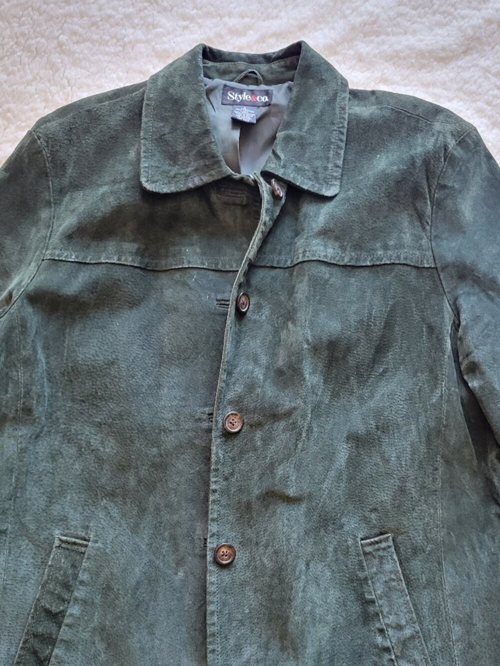 Style & Co. Dark Green Suede Button Jacket